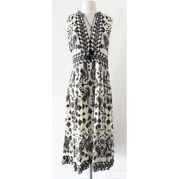 SEA NY White & Black Embroidered Eyelet Paisley Sleeveless Dress Size 4 - Picture 1 of 9